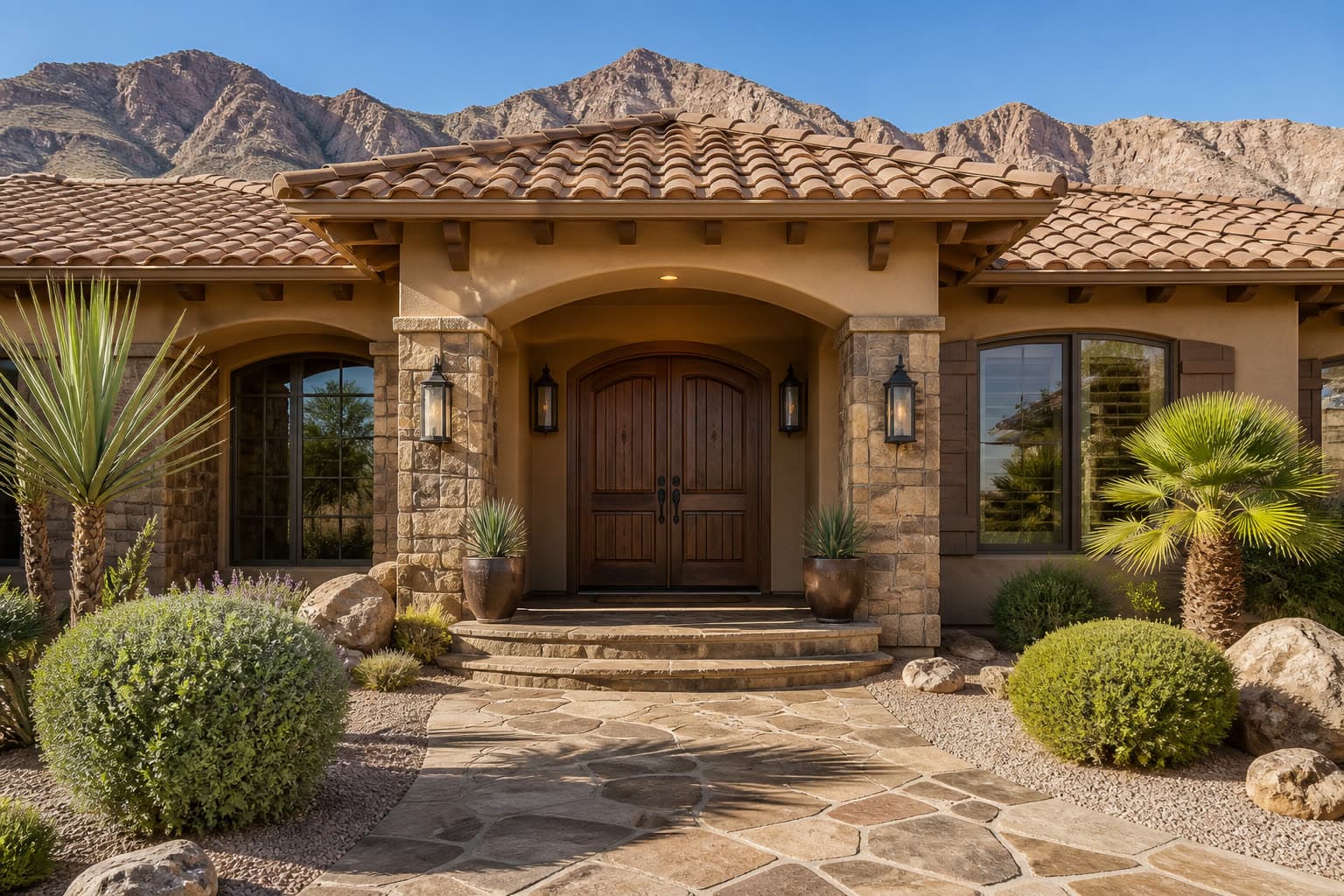 Front entry of a Las Vegas home ready for a buyer tour